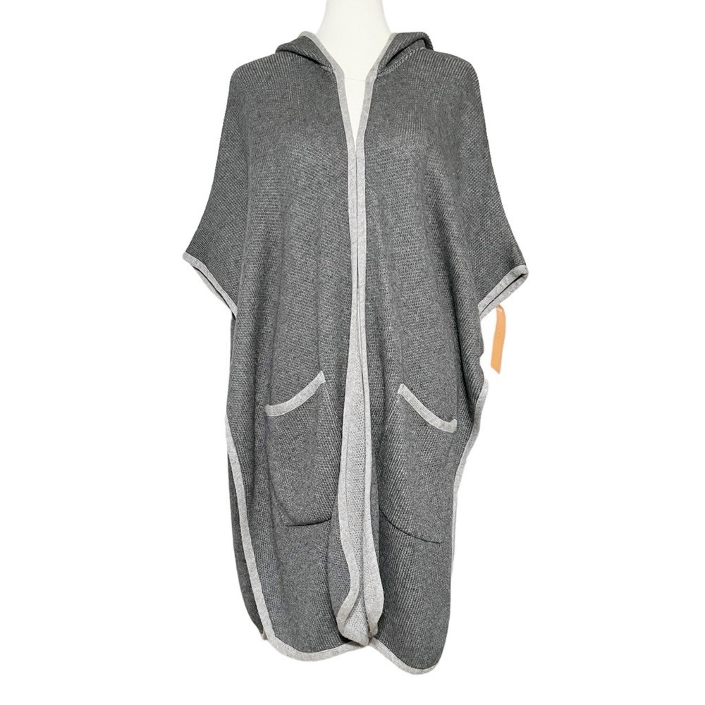 Soft Surroundings Gray Hooded Poncho Wool Alpaca Blend Open Front OS
